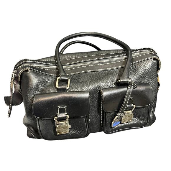 Dooney & Bourke Leather Satchel Double Handle 2 Front Pocket Black Purse Black - Picture 1 of 14